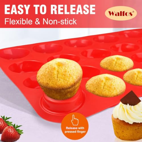 Walfos Silicone Cupcake Pan Set, 2-Piece Mini 24 Cups Muffin Baking Pan, BPA Free and Dishwasher Safe, Non-stick , Great for Making Muffin Cakes, Fat Bombs - size: 2 Pcs: 24 Cups, Mini, style: Muffin Pan