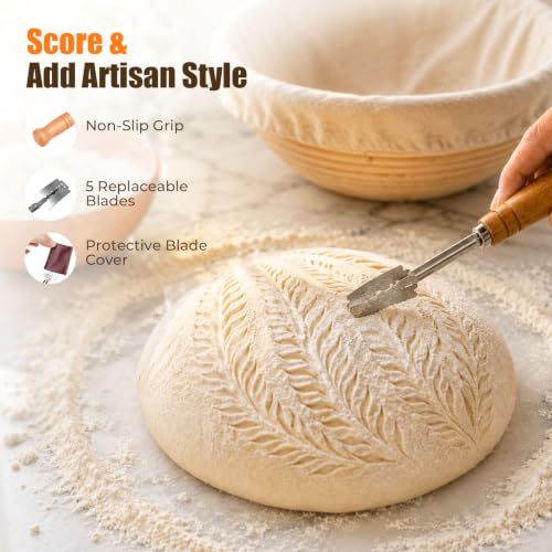 Parmedu Sourdough Starter Kit Bread Baking Supplies with Banneton Basket