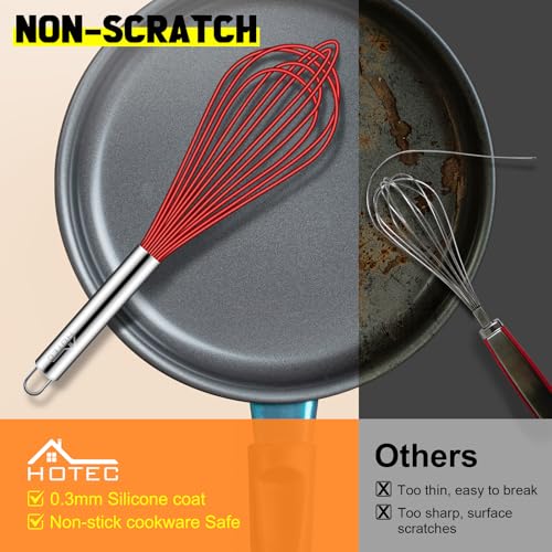 HOTEC 4Pcs Silicone Whisk Set, Wire Balloon Whisks for Cooking Egg Beater - color: Red,Yellow,Blue,Aqua Sky
