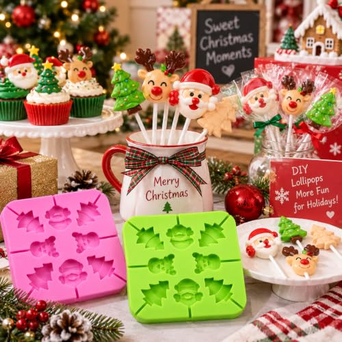 Christmas Molds Silicone, 60 Cavity Christmas Candy Molds (2Pcs) - color: 2pcs Xmas lollipop