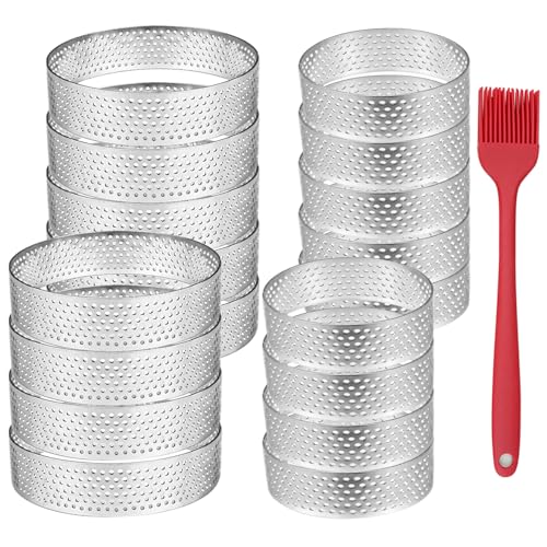 20 Pack Tart Rings 3.15 + 2 Inch Perforated Tart Rings Stainless Steel, Nonstick Round Tart Ring Mousse Cake Ring Metal Round Cake Ring for Baking Small Fruit Tartet Crust - size: 3.15 Inch and 1.96 Inch