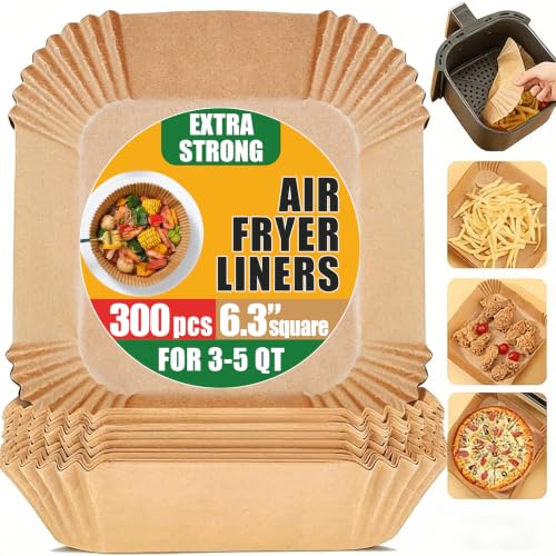 ROOM127 Air Fryer Liners Disposable, 6.3 Inch Square Brown, 300 Count - size: 6.3"Square*300