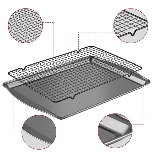 Hunnycook Baking Sheet with Rack Set - 3 Baking Sheets + 3 Cooling Racks, Carbon Steel Cookie Sheets & Cooling Racks in Multiple Sizes, Thickened & Warp-Resistant, Dishwasher Safe