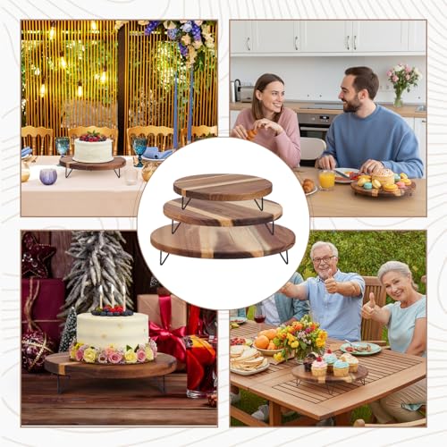 Havawish 3 Pcs Wood Cake Stand Display Decoration, Multi Size 8 10 12 Inch Farmhouse Rustic Wooden Dessert Table Display for Appetizers Bakery Snack Camping Tea Wedding Birthday Party Supplies