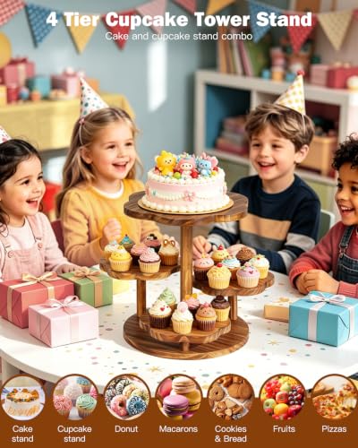 4 Tier Wooden Cake Stand, Cupcake Dessert Display Stand for 24-50 Cupcakes