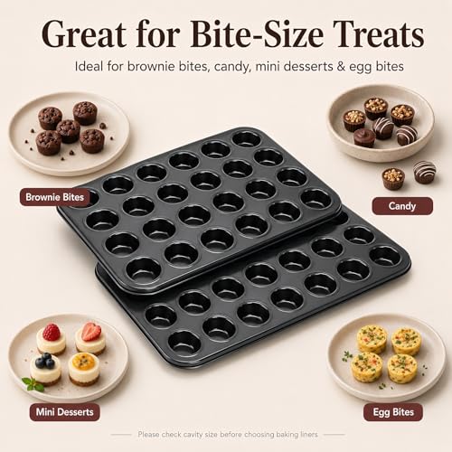 Kingrol 2 Pack Petite Mini Muffin Pan, 24-Cup Nonstick Carbon Steel Mini Cupcake Pan, Bite-Size Muffin Tin for Brownie Bites, Egg Bites, Candy and Mini Desserts