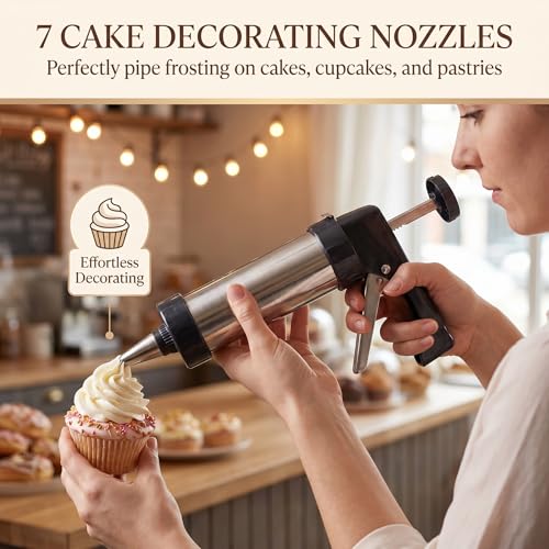 Cookie Press Kit with 13 Discs & 7 Icing Tips for Biscuit Baking