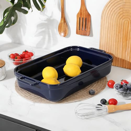 5.5 Quart Casserole Dish,Large Baking Dish Cookware,14.7x10 Inch Deep Lasagna Pan for Oven,Ceramic Bakeware for Baking, Easy to Clean, (Blue) - color: Blue