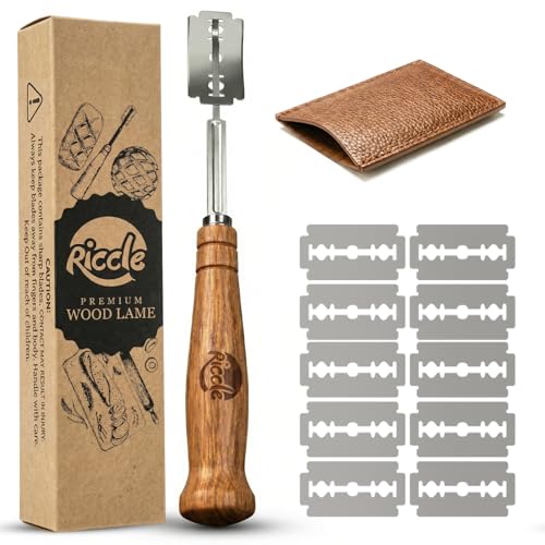 RICCLE Bread Lame, Sourdough Scoring Tool, Bread Scoring Tool, 10-Blade Set - color: Brown