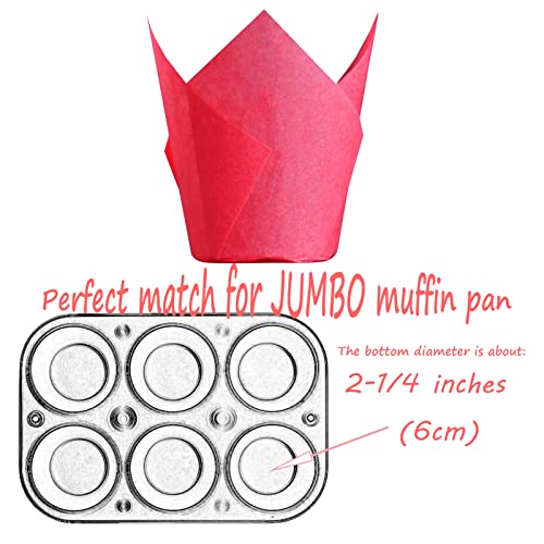 Red colour Large size Tulip Baking Cups 2-1/4"(Base diameter) x 4"(Wall height) Greaseproof paper baking cupcake Muffin liners, Case of 130 pcs - color: Red