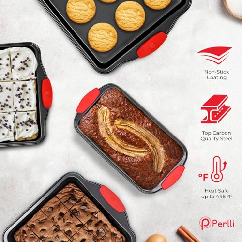 Non-Stick 17-Piece Baking Pan Set, BPA-Free Carbon Steel Bakeware Set with Silicone Handles, Stackable Kitchen Oven Set, Cookie Sheet, Baking Tray, Baking Sheet Set, Utensils, Oven Safe (446°F) - size: 17 Piece