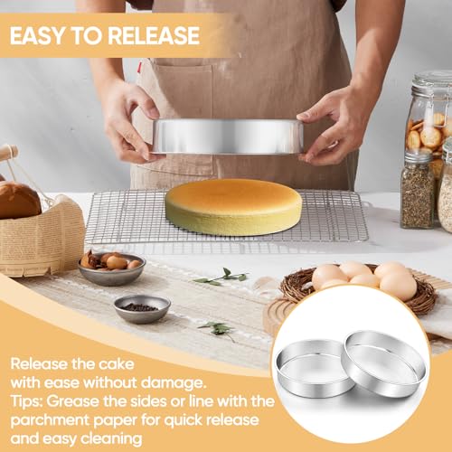 TeamFar 9 Inch Cake Pan Set of 2, Stainless Steel Round Cake Baking Pan - size: 9 Inch