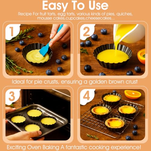 32 Pcs Mini Tart Pans Egg Tart Molds with Removable Bottom Round Nonstick Quiche Pan Mini Pans Quiche Bakeware Mold Fluted Side