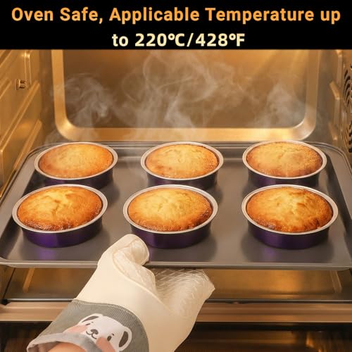 Beasea 4 Inch Pie Tins with Lids, 50 Pack 7.3 Oz Disposable Mini Tart Tins, Aluminum Foil Baking Tins Small Round Muffin Container Mini Cheesecake Cups for Pie Tart Quiche - Violet Purple - color: Violet Purple