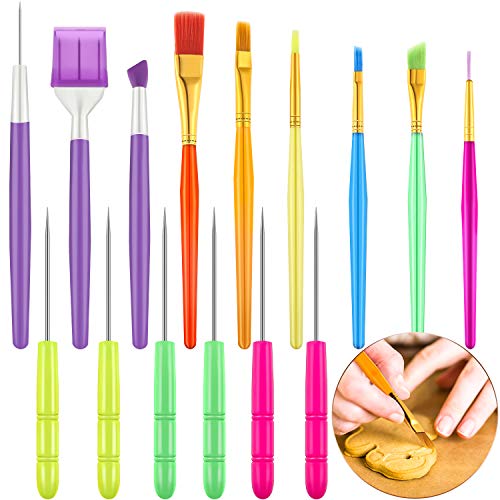 Boao 15 Pcs Cookie Decorating Tools, 6 Brushes 6 Needles 3 Scribers Cake