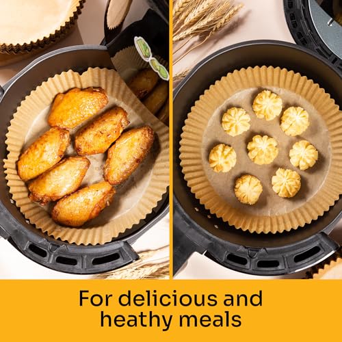 Mindful Design Air Fryer Paper Liners,125Pcs Parchment Paper, Air Fryer Disposable Liner for Microwave, Non-Stick Round Free of Bleach (8IN) - size: Round 8"