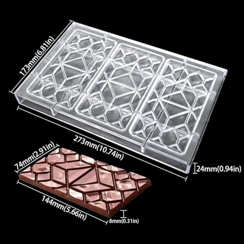 Polycarbonate Chocolate Molds Rectangle Shape 3D Pattern Chocolate Bar Mold 3 Pack Durable & Flexible Candy Moulds for Homemade Chocolates, Baking & Desserts - BPA-Free (E_ Rectangle) - size: E_ Rectangle
