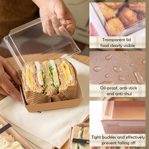 BUIYLV 50 Pack Charcuterie Boxes with Clear Lids, 4 Inches Brown Dessert Boxes To Go Disposable Mini Charcuterie Boxes for Cookie, Sandwich, Strawberry, Cupcake, Macaron, Cake Slice - color: Brown