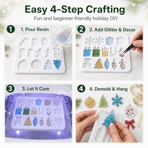 3 Pcs Christmas Resin Molds Silicone Ornament DIY Crafting Set - color: White