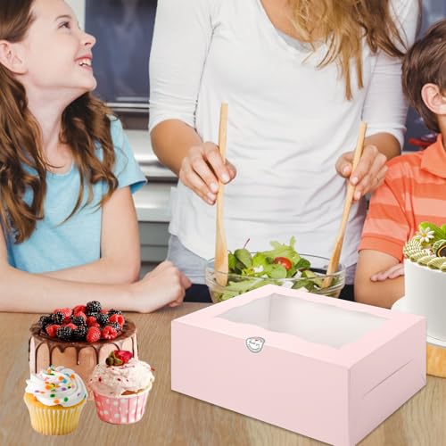 JCD 8 Packs Pink Bento Cake and Cupcake Box 1+8 Bento Box with Clear Window for 4-inch Cake and 8 Cupcakes Packaging Gift Baked Goods for Family Dinner Birthday Party Picnic Gift (Pink 1+8/8Pcs) - size: Pink 1+8/8Pcs