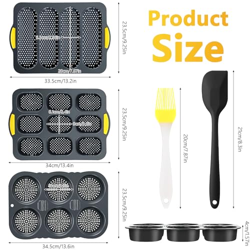 3 Pcs Silicone Hamburger Bun And Baguette Pan Set with Tools