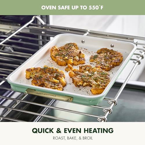 GreenPan Bakeware 13" x 9" Ceramic Nonstick Quarter Sheet Pan, Sage Green - color: Sage Green, size: 13" x 9" Quarter Sheet Pan