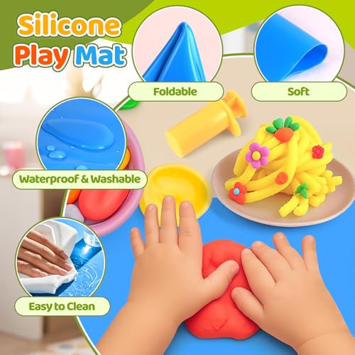 Dough Tools Play Set 22Pcs with Storage Container, Silicone Mat