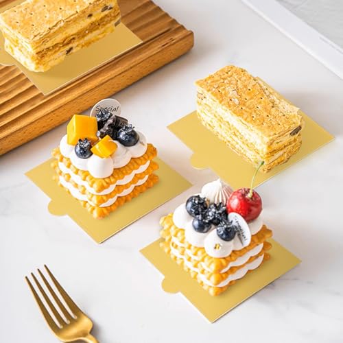 600 PCS 3.5x3.3 inch Mini Square Cake Boards,Premium Golden Mousse Cake Board, Versatile Cupcake Bases & Dessert Displays, Perfect for Parties and Special Occasions(Grease Proof) - size: 600 PCS 3.5x3.3 inch Mini Square Golden