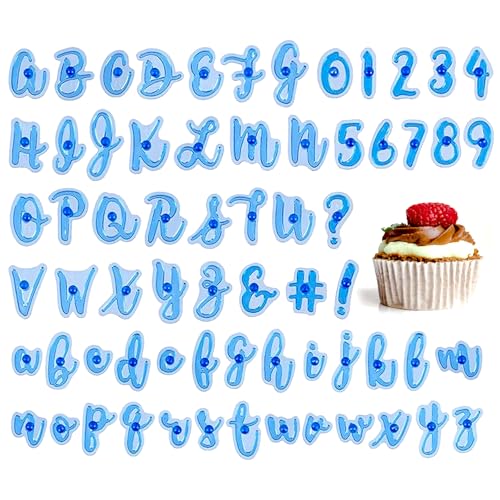 66PCS Alphabet Number Cake Stamps, 0-9 Number Molds for Fondant Cake Cookies, Upper and Lower Case A-Z Characters Shapes Stamps Set for Sugar Chocolate DIY Cake Baking Decoration