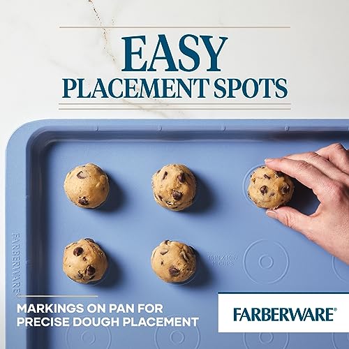Farberware Easy Solutions Nonstick Bakeware Cookie Pan/Baking Sheet with Drop Zones and Portion Marks, 10 Inch x 15 Inch - Blue - size: Cookie Sheet (10-Inch x 15-Inch)