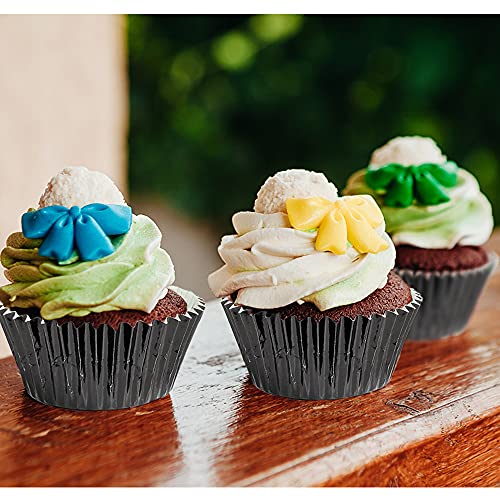 Black Cupcake Liners for Baking,GOLF 500 Pack Standard Size Black Foil Cupcake Liners Wrappers Metallic Baking Cups,Muffin Paper Cases - color: Black