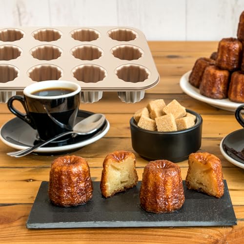 FoldTier 2 Pcs Canele Mold Cake Pan 12 Cavity Cannoli Tubes Molds Non-stick Canele Muffin Bakeware Cupcake Pan French Custard Canele Cake Traditional Pastry Baking Molds for Oven Baking