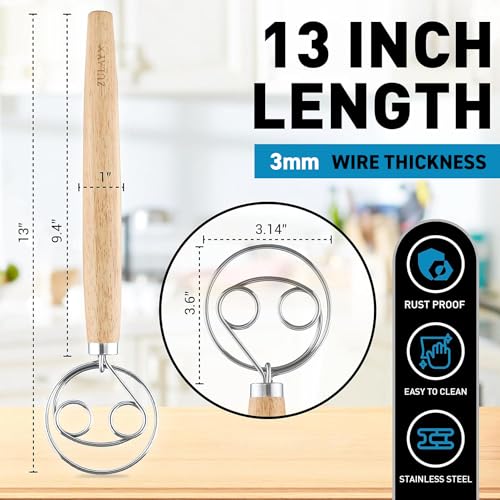 Zulay Kitchen Double-Eye 13" Danish Dough Whisk - color: Acacia | Double Eye