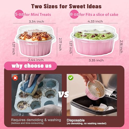 NPLUX Ramekins with Lids Mini Cake Pans,50 Pack Pink 8oz for Party Favors - color: Pink