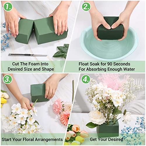 6 Pcs Floral Foam Blocks for Flower Arrangement (Larger Size 9” Lx4.3” Wx3” H) Wet and Dry Green Floral Foam for Wedding, Birthdays, Home Decorations - size: Large Size