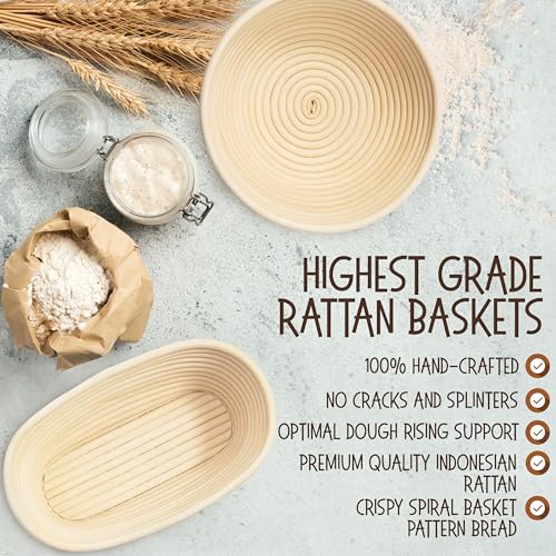 Superbaking Sourdough Banneton Bread Proofing Basket, 9" Round & 10" Oval