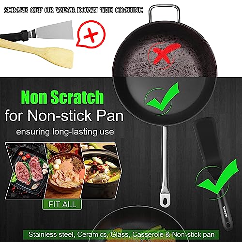 Anaeat Silicone Thin Spatula Set of 2 - Mini Brownie Serving Spatulas - Non Stick Spurtle Turner for Easy Cooking Eggs, Omelet, Pancake, Burgers, Pizza, Steak, Crepes, Heat Resistant & BPA Free - color: 2 Pcs Thin Spatulas (Black), size: Thin Spatulas