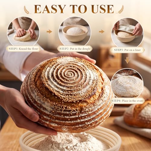 Banneton Proofing Baskets with Linen Liner Round, 10 Pack, 9 Inch - size: 9 Inch