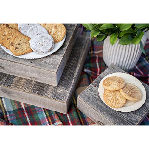 BARNWOODUSA Wood Cake Stand Set of 3 Natural Weathered Gray Rustic Wooden - color: Natural Weathered Gray, size: Set of 3