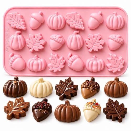 1-Piece Fall Pumpkin Leaf Acorn Silicone Chocolate Mold, 18-Cavity