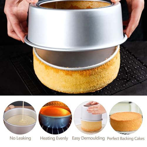 Aluminum Round Cake Pans, 3pcs Nonstick Baking Pan with Removable Bottom 6/8/10 Inches Cheese Cake Mold Straight Edge for Wedding Birthday Anniversary or Party Event - size: 6 & 8 & 10 Inch