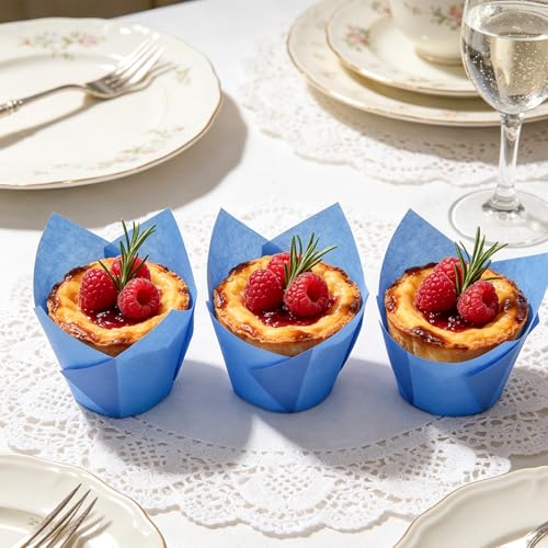 50 Pcs Blue Tulip Cupcake Liners for Baking, Muffin Liners - color: Blue