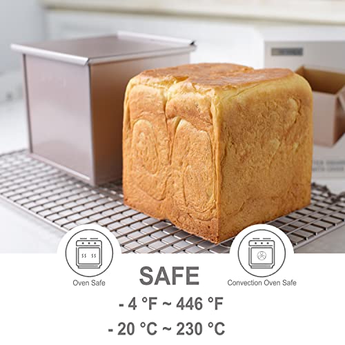 CHEFMADE Square Pullman Loaf Pan with Lid, 1Lb Dough Capacity Non-Stick Rectangle Flat Toast Box for Oven Baking 5.3" x 5.3"x 5.2"(Champagne Gold) - size: 03 - 1Lb Dough-Cap. Flat