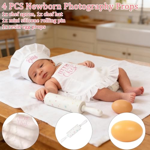 4 Pack Newborn Chef Outfit Photography Props 0-6 Months - color: White
