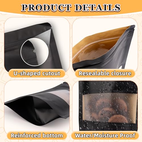 100 PCS Resealable Bags for Small Business, Trail Mix Bag|5.5x7.9in - color: Black, size: 5.5x7.9in