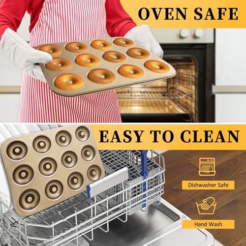 Donut Pans 2 Pack, 12 Cavity Nonstick Doughnut Trays, Gold