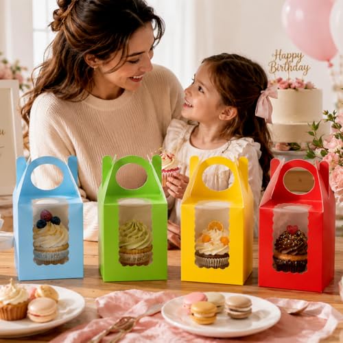 Cupcake Boxes with Window, 50 Pack Single Dessert Gift Boxes with Adjustable Insert Fits 1.7"–3" Cupcakes, Muffins & Cocoa Bombs for Parties, Bake Sales & Baby Showers (Green) - color: Green, size: 50 PCS