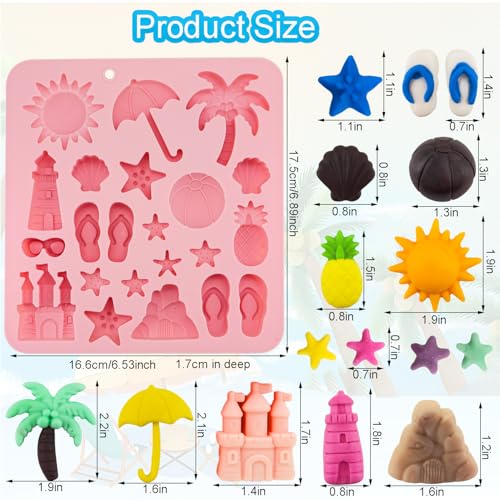 2Pcs Summer Beach Theme Silicone Molds for Chocolate, Coconut Tree Starfish Shells Beacon Pineapple Shape Candy Chocolate Mold for Tropical Summer Party Marine Jello Cookie Ice Cube Baking Mould - color: B
