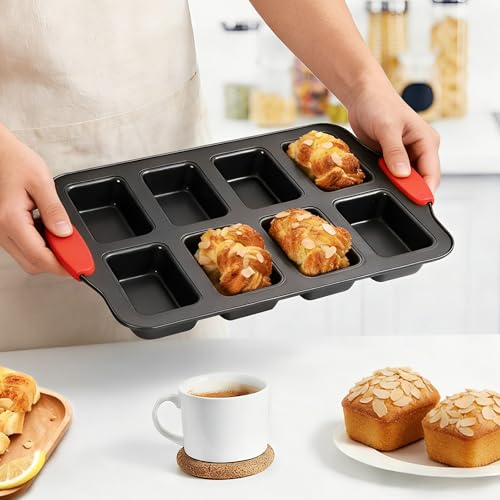 2 Pack Mini Loaf Pans, 8 Cavity Loaf Baking Pans With Silicone Handle Black - color: Black, size: 2 Packs 8 Cavity Mini Loaf Pan