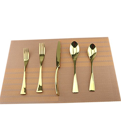 Gold 18/10 Stainless Steel Flatware Set – Stylish Set of Eating Utensils for 1 Person - Dinner Knife, Fork, Soup Spoon, Tea Spoon - Ideal Weight & Size, for Everyday Use or Holidays - size: 1-set-gold